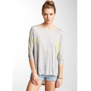 LUSH Long Sleeve Top with cut out back grey and neon yellow Size M